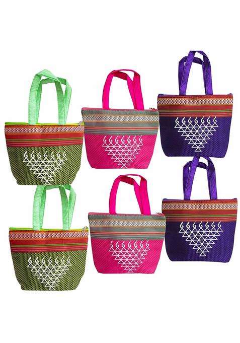 Little Panda Multicolour Ethnic Handbag with Zip for Women Traditional Hand Carry Purse