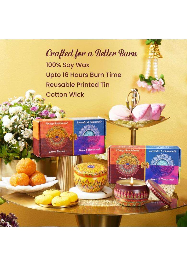 Bryan and Candy Multicolour Scented Candles Gift Set for Women and Men Cherry Blossom Vintage Sandalwood - Indya