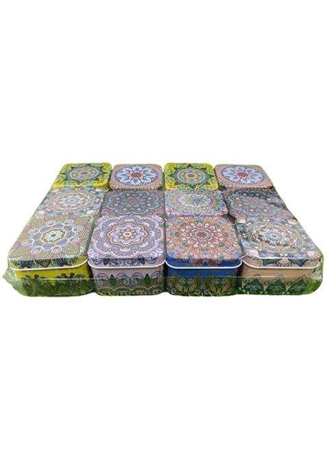 Decorative Metal Storage Tins with Mandala Design Multi Color Round 3 Inch Diameter Square Set of 12