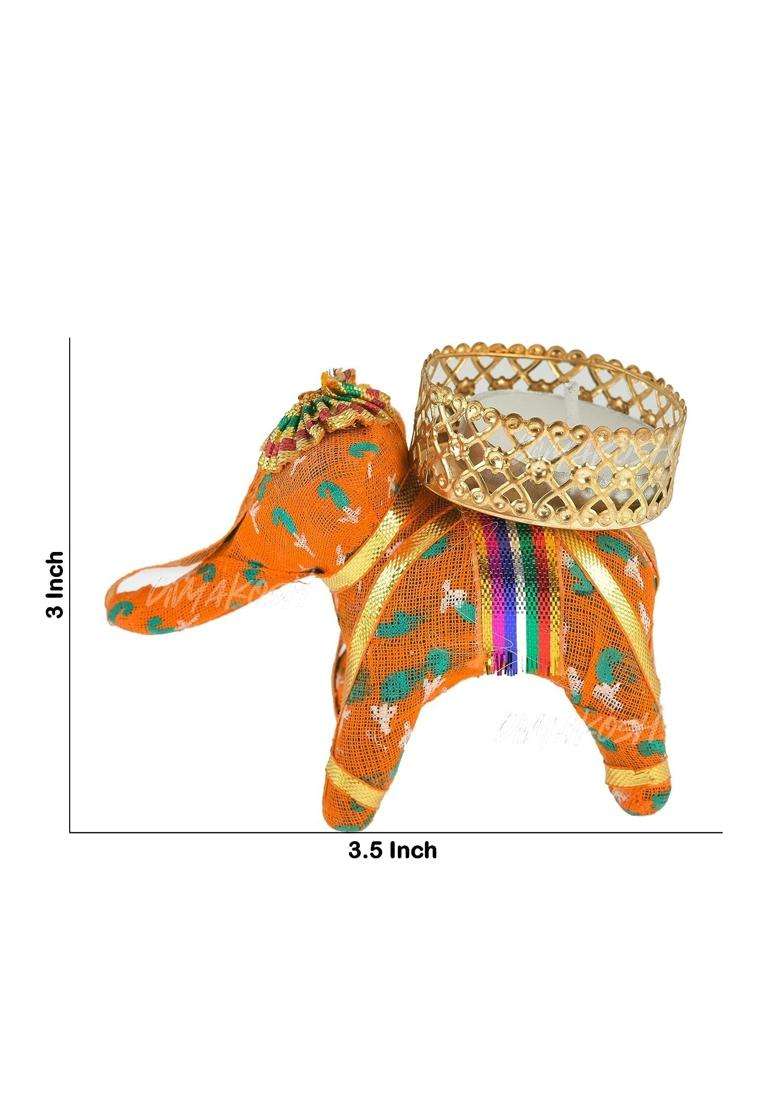 Divyakosh Metal Diwali Multicolor Elephant Tea Light Holder Pcs Ganpati Decoration Set of 15 - Indya