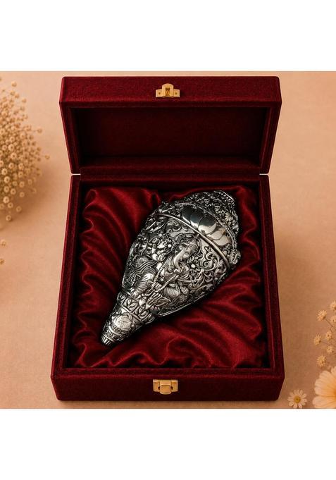 Diviniti 999 Silver Plated Sacred Ganesha Shankh with Luxury Velvet Gift Box
