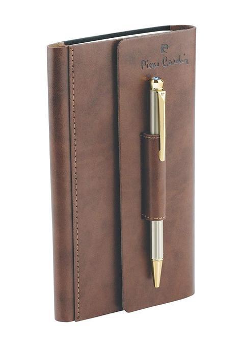 Pierre Cardin Business Gift Set Luxorious Chorme Finished Ball Pen and Premium Leather Brown Diary