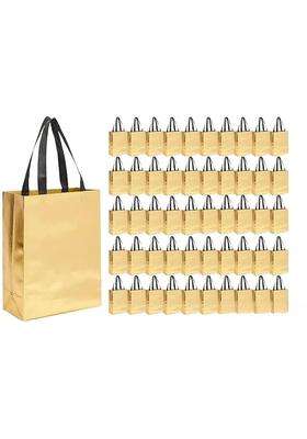 Evafly Golden Gift Bag Medium Size L13 X W12 X D4 Inch Resuable Non Woven Shiny Metallic Laminated Pack of 50