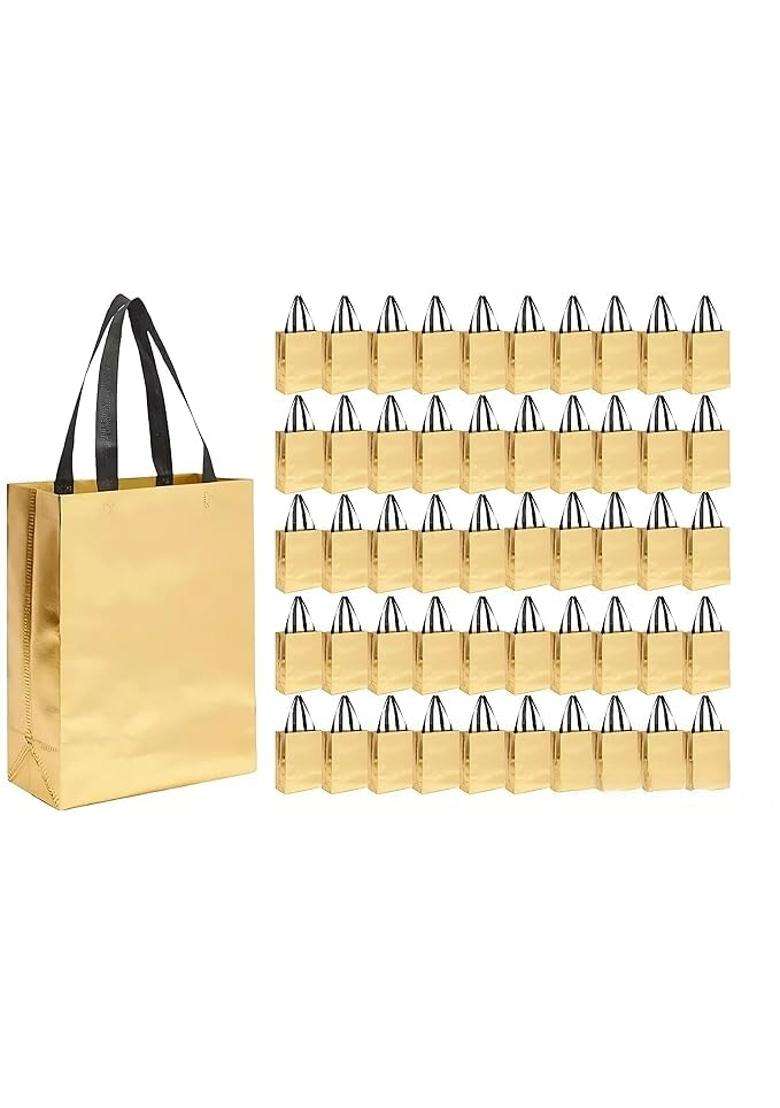 Evafly Golden Gift Bag Medium Size L13 X W12 X D4 Inch Resuable Non Woven Shiny Metallic Laminated Pack of 50 - Indya