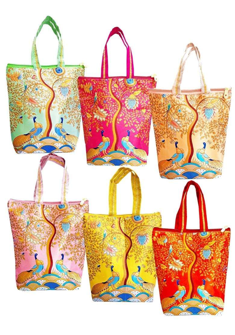 Zuvim Multicolor Timatim Wedding Return Gift Bags for Women Zipper Pouches with Peacock Print - Indya