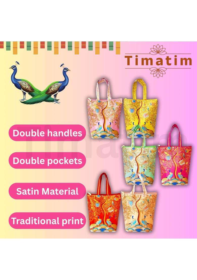 Zuvim Multicolor Timatim Wedding Return Gift Bags for Women Zipper Pouches with Peacock Print - Indya
