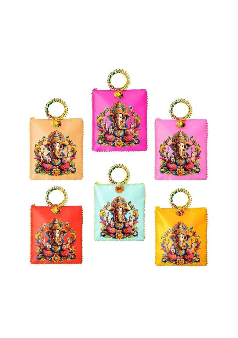 Betterminds Ganesh Potli Bag Multicolour Return Gifts with Ring Handle and Tassel - Indya