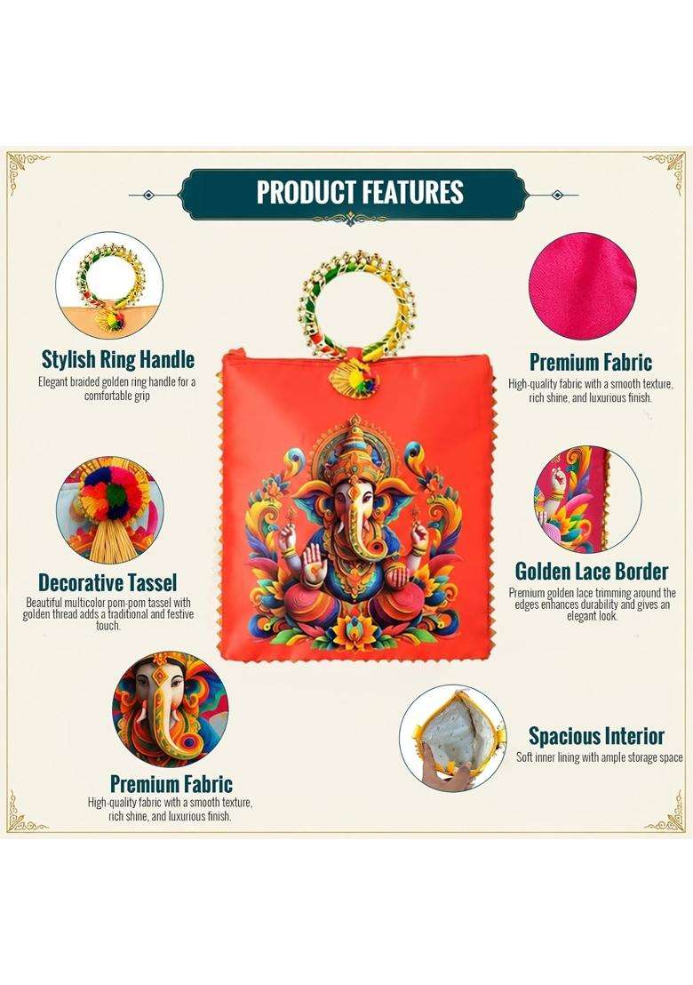 Betterminds Ganesh Potli Bag Multicolour Return Gifts with Ring Handle and Tassel - Indya