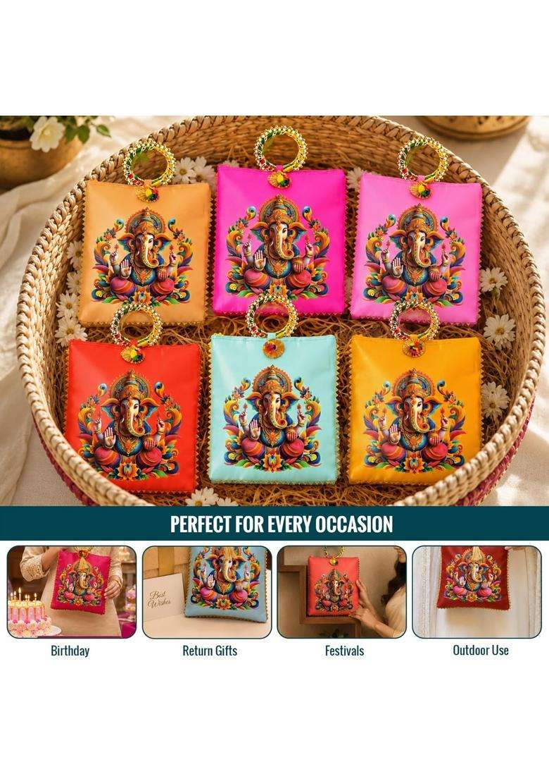 Betterminds Ganesh Potli Bag Multicolour Return Gifts with Ring Handle and Tassel - Indya
