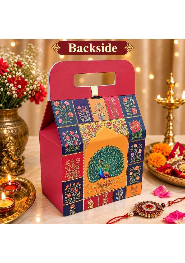 Satyam Kraft 6 Pcs Big Peacock Rajwadi Gift Box with Window Cardboarddecorative Gift Box for Wedding Diwali - Indya