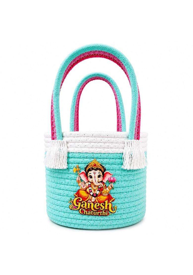 VOK57 Multicolour Ganpati Return Gift Bags with Handles Ganesh Chaturthi Gift Bags Pack of 5 - Indya