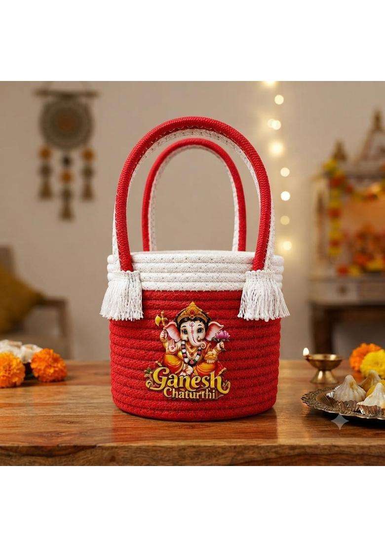 VOK57 Multicolour Ganpati Return Gift Bags with Handles Ganesh Chaturthi Gift Bags Pack of 5 - Indya
