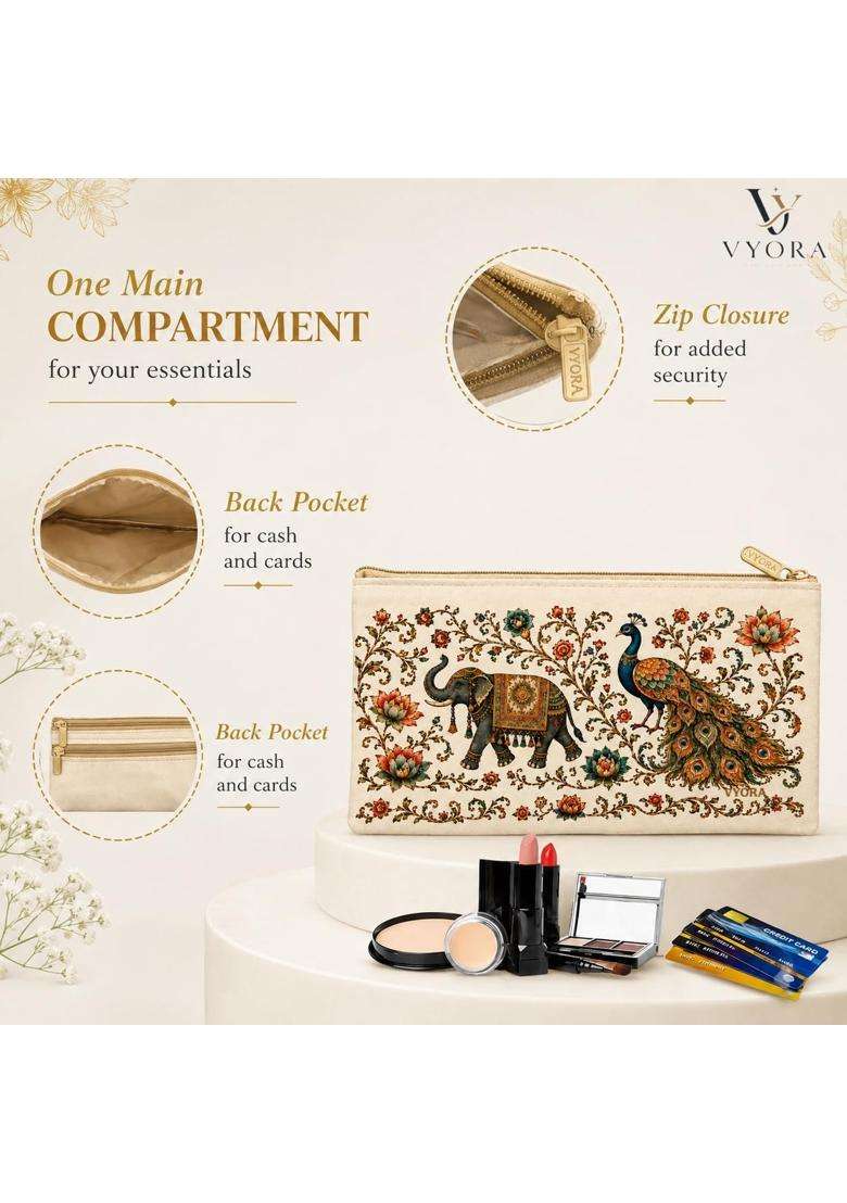 Vyora Beige Makeup Pouch for Women Zipper Purse Return Gifts 24 Pack - Indya