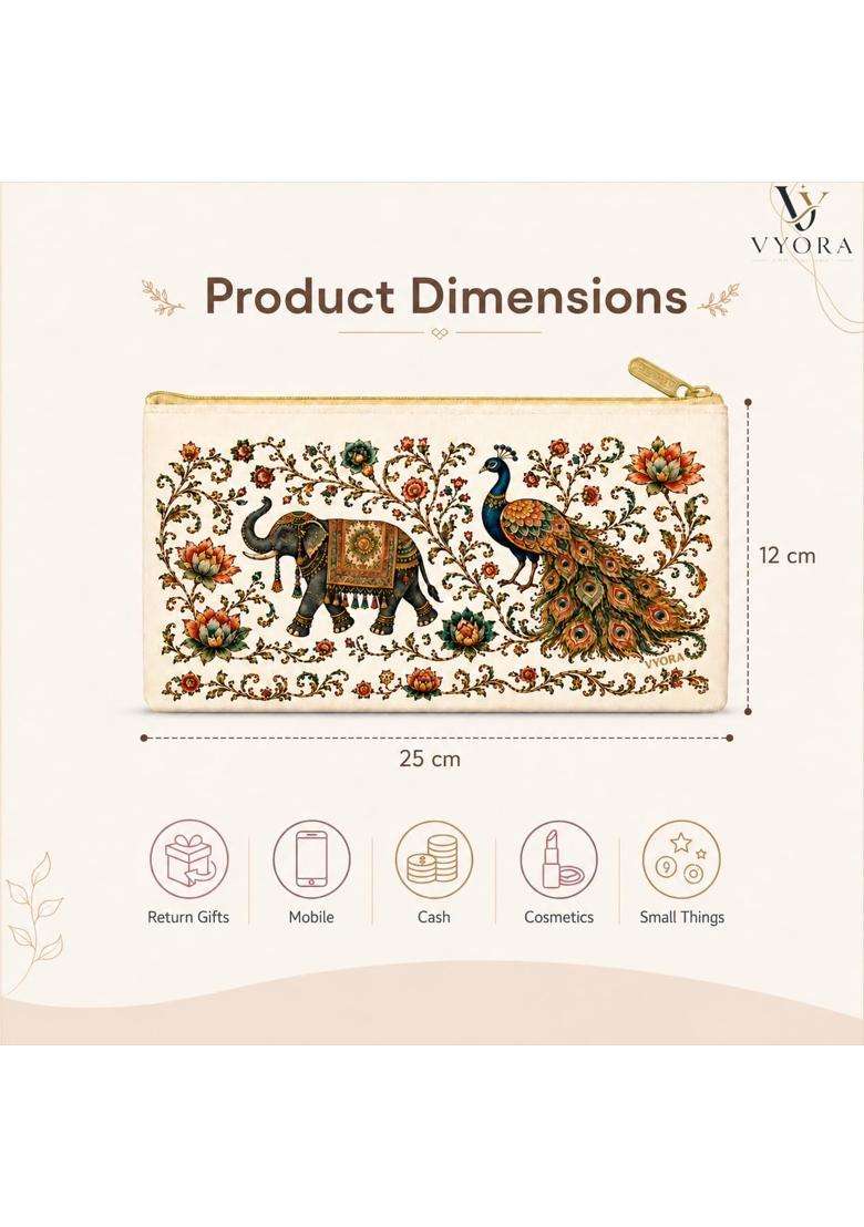 Vyora Beige Makeup Pouch for Women Zipper Purse Return Gifts 24 Pack - Indya