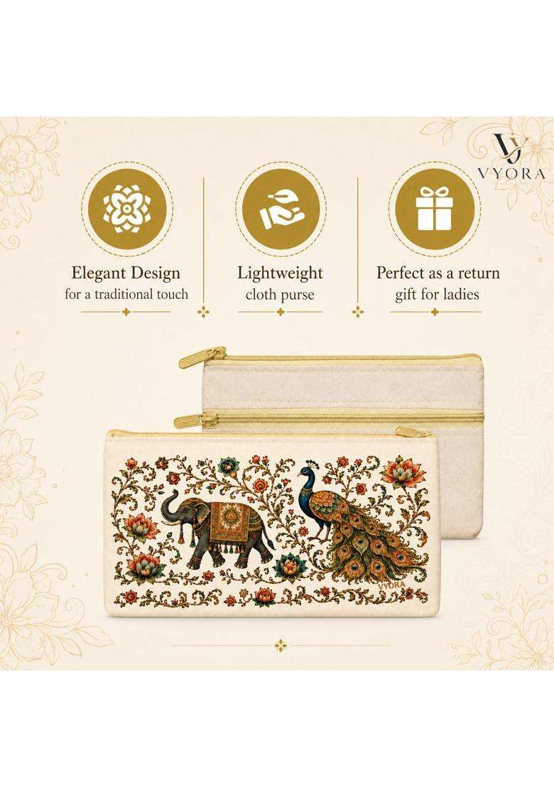 Vyora Beige Makeup Pouch for Women Zipper Purse Return Gifts 24 Pack - Indya
