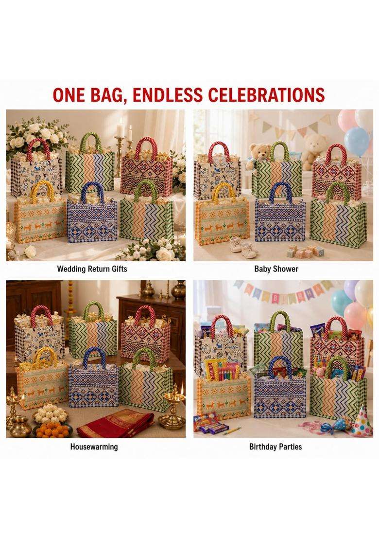 Anbali Canvas Gift Bags Thamboolam Bags for Women Pack of 10 - Indya