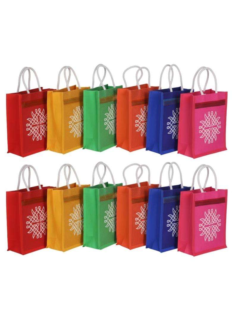 Desi Dhaga Multicolor Kolam Jute Bags for Return Gifts Eco Friendly Reusable Gift Bags for Women - Indya