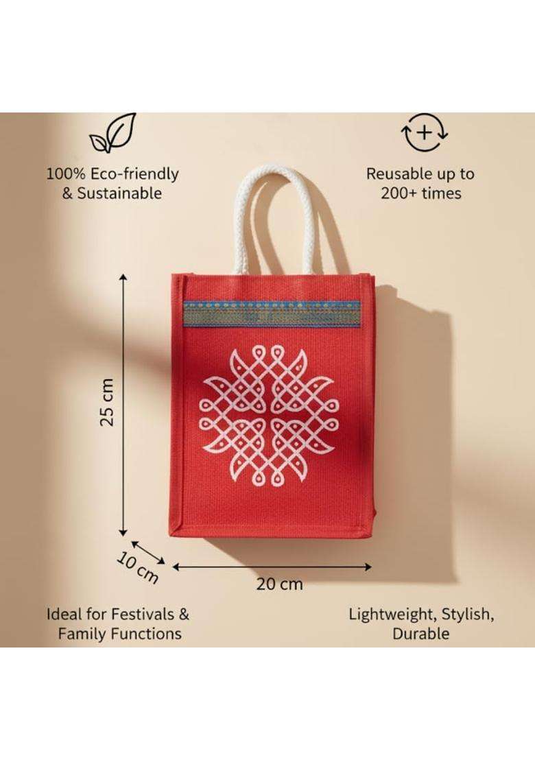 Desi Dhaga Multicolor Kolam Jute Bags for Return Gifts Eco Friendly Reusable Gift Bags for Women - Indya