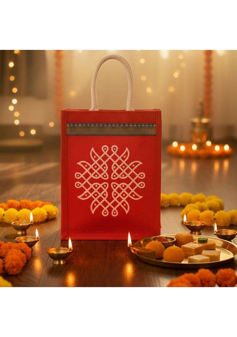 Desi Dhaga Multicolor Kolam Jute Bags for Return Gifts Eco Friendly Reusable Gift Bags for Women - Indya