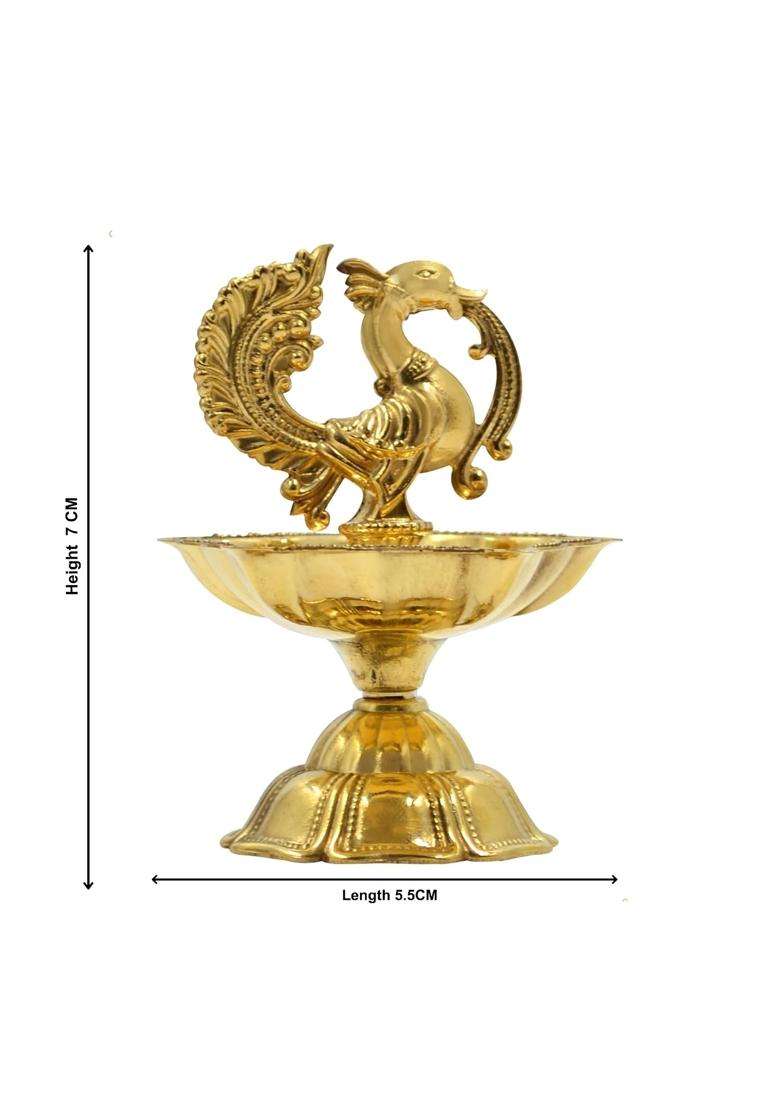Craftvatika Golden Pure Brass Diya Peacock Design Brass Diya Set of 2 - Indya