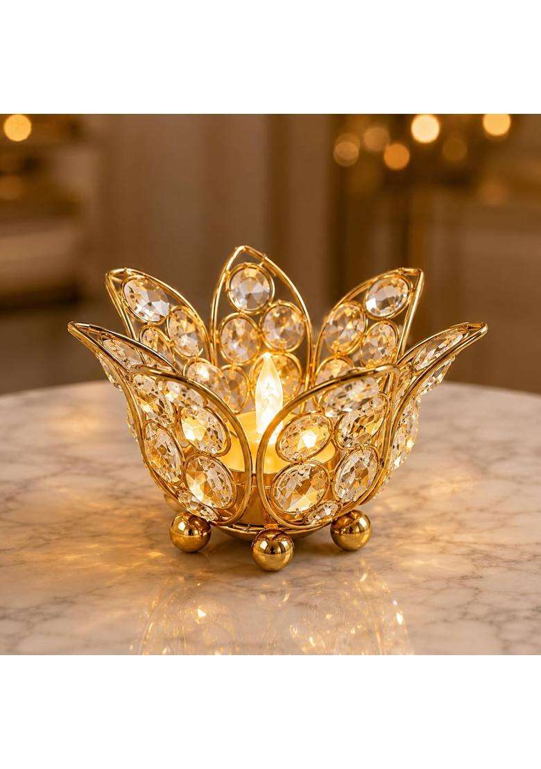 Centralit Gold Lotus Crystal Decorative Items for Home Decor Living Room Table Decor Showpiece Set of 4 - Indya
