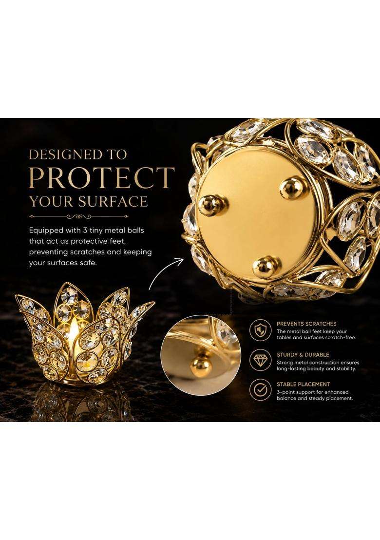 Centralit Gold Lotus Crystal Decorative Items for Home Decor Living Room Table Decor Showpiece Set of 4 - Indya