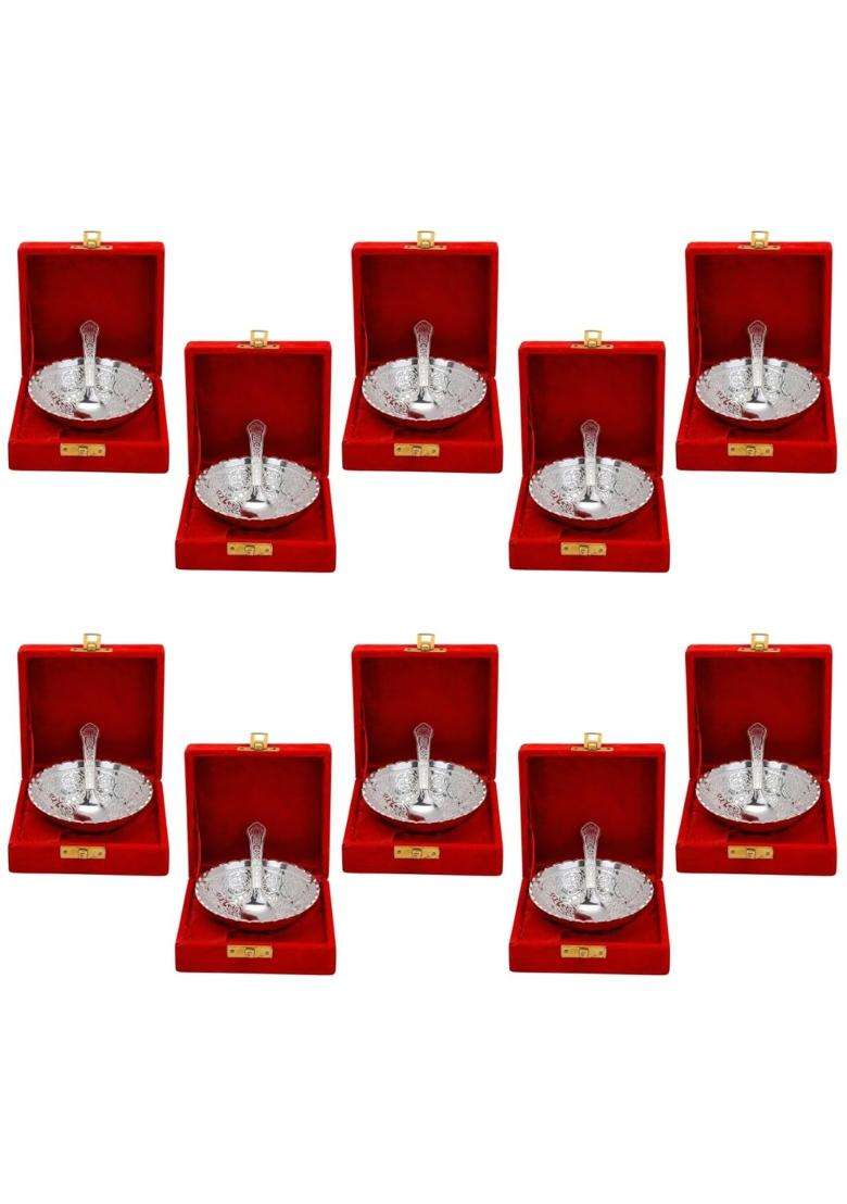 Saugat Traders Return Gifts for Puja Function Bulk Bowl Spoon Set Gift Box Wedding Favours Guests Pack of 10 - Indya