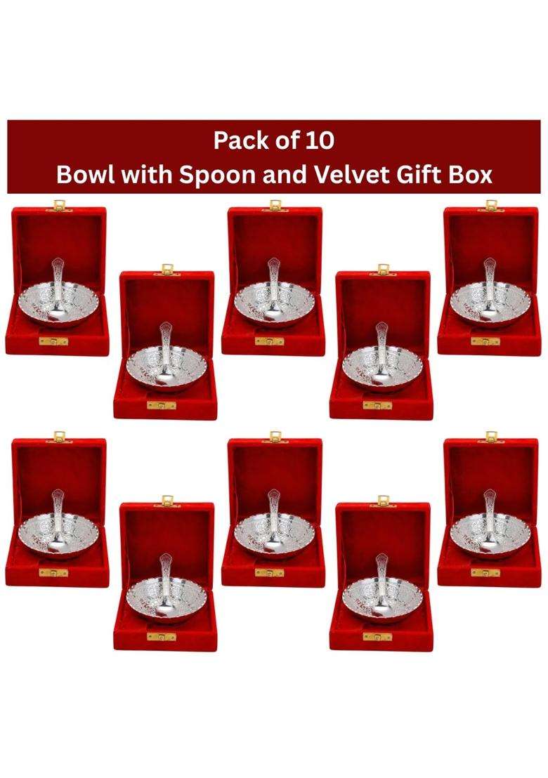 Saugat Traders Return Gifts for Puja Function Bulk Bowl Spoon Set Gift Box Wedding Favours Guests Pack of 10 - Indya