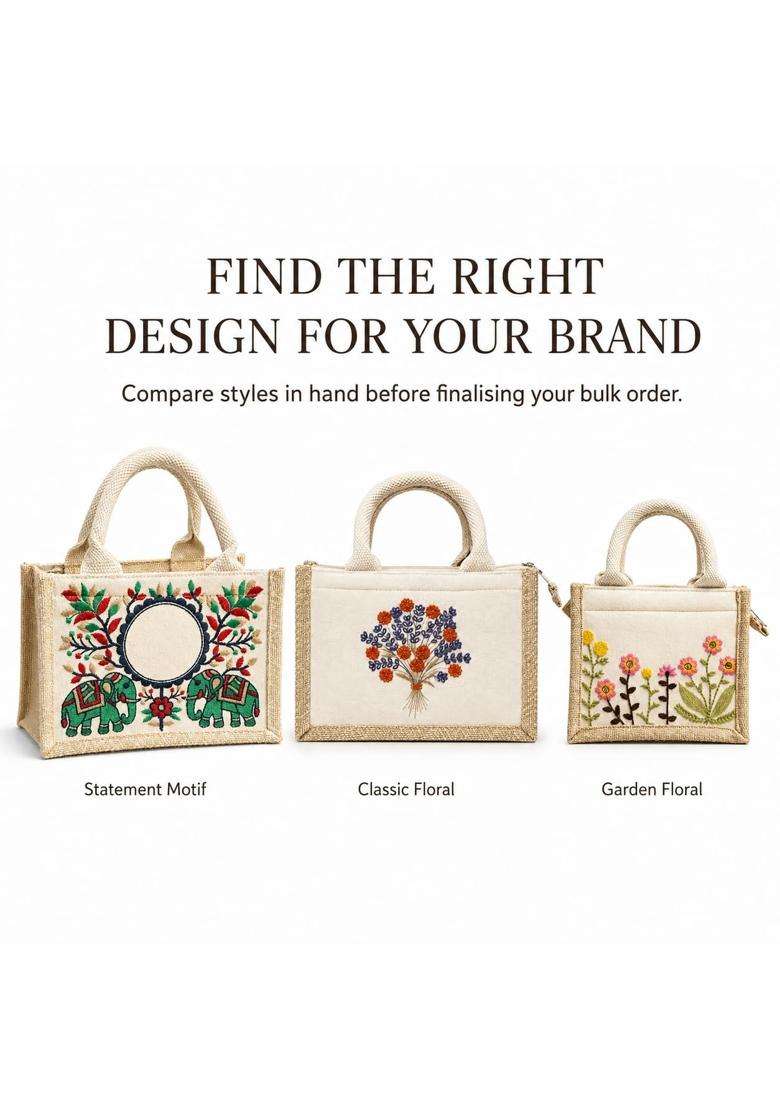 Ecocarry Embroidered Jute Hamper Bag for Gifting Reusable Jute Gift Bag with Handles - Indya