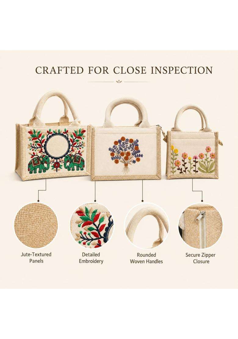 Ecocarry Embroidered Jute Hamper Bag for Gifting Reusable Jute Gift Bag with Handles - Indya