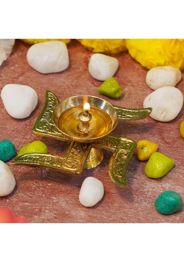 Saugat Traders Corporate Gifts for Diwali Combo Metal Swastik Diya with Box Gift for Clients Pack of 5 - Indya