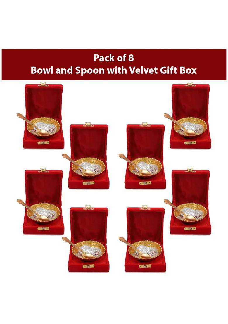 Saugat Traders Return Gifts for Puja Function Bulk Bowl Spoon Set Gift Box Wedding Favours Guests Pack of 8 - Indya