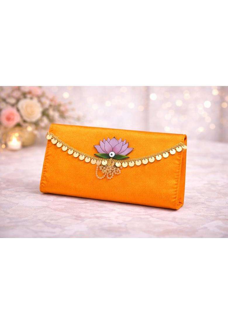 Jaipur Ace Luxury Lotus Designer Satin Clutch Combo Festive Envelope Style Hand Purses with Golden Pack of 5 - Indya