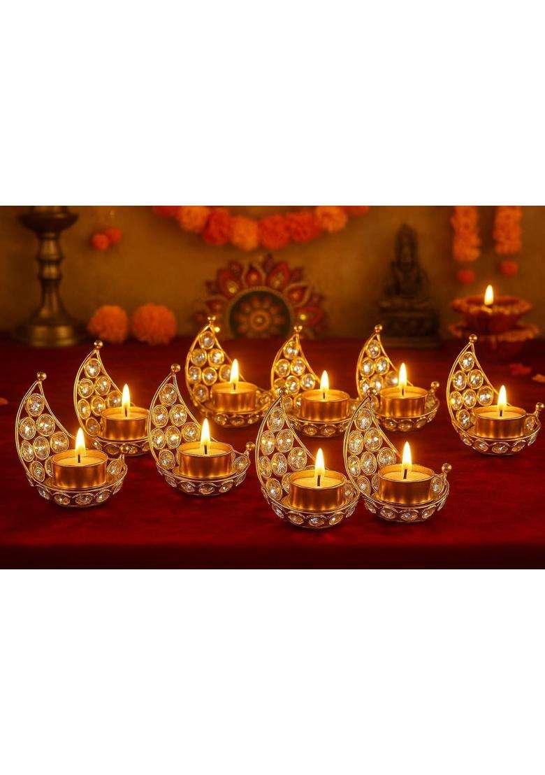 Centralit Moon Tea Light Holder Candle Holder Crystal Candle Holder Metal Lanterns Pack of 6 - Indya