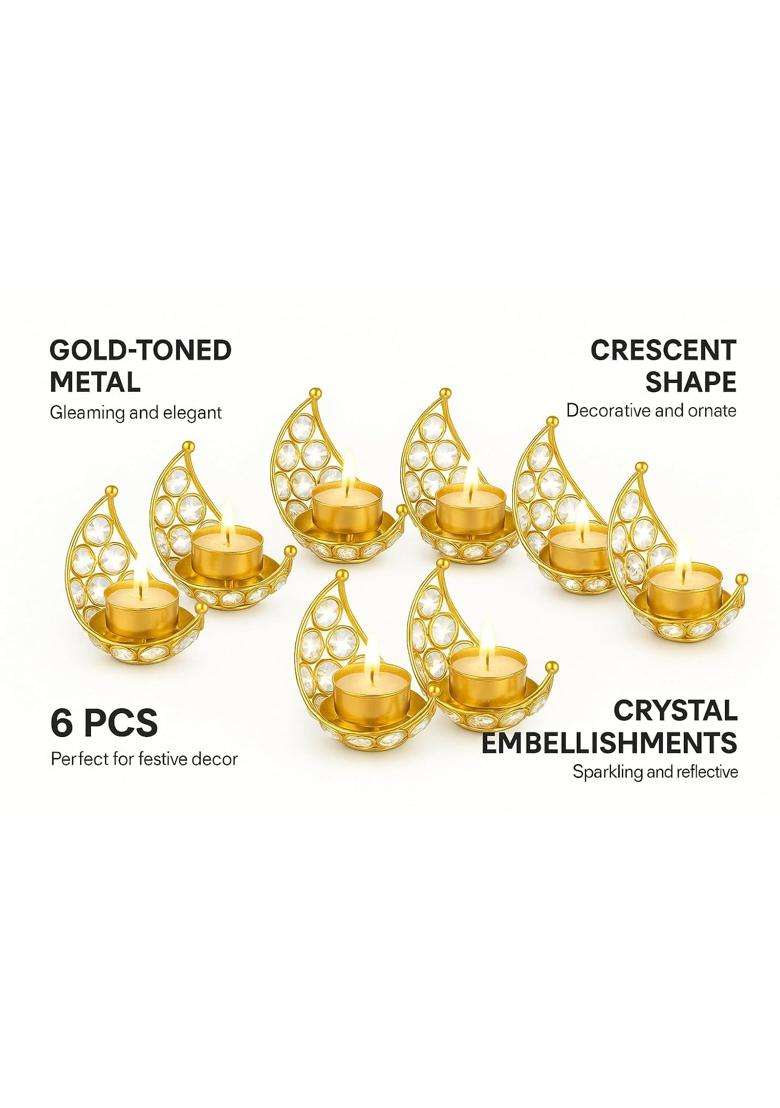 Centralit Moon Tea Light Holder Candle Holder Crystal Candle Holder Metal Lanterns Pack of 6 - Indya