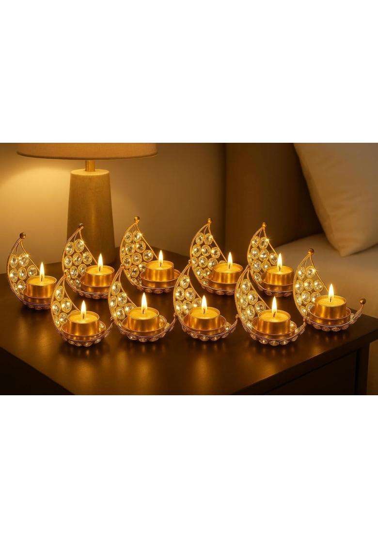 Centralit Moon Tea Light Holder Candle Holder Crystal Candle Holder Metal Lanterns Pack of 6 - Indya