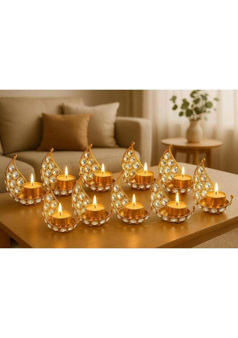 Centralit Moon Tea Light Holder Candle Holder Crystal Candle Holder Metal Lanterns Pack of 6 - Indya