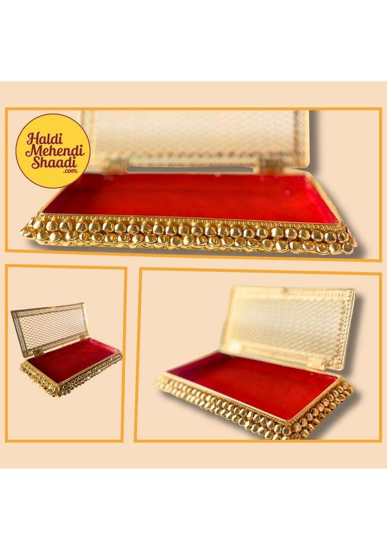 Haldi Mehendi Shaadi Shagun Cash Box Silver Gold Coin Jewellery Box Red Velvet Interior Ghungroo Border - Indya