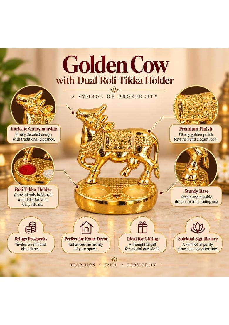 Craftvatika Golden Kamdhenu Cow Return Gifts with Velvet Box Home Pooja Diwali Decoration Items - Indya