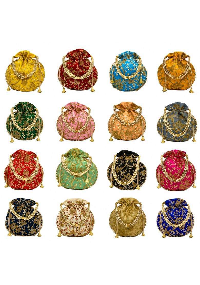 Decovora Embroidered Potli Bags for Women Potli Purse for Wedding Return Gifts Pack of 10 - Indya