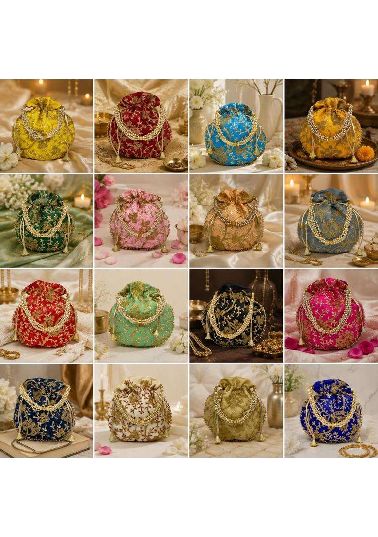 Decovora Embroidered Potli Bags for Women Potli Purse for Wedding Return Gifts Pack of 10 - Indya