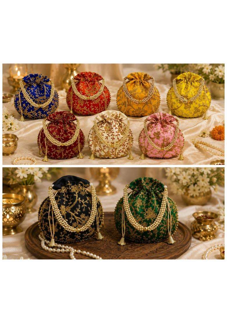 Decovora Embroidered Potli Bags for Women Potli Purse for Wedding Return Gifts Pack of 10 - Indya