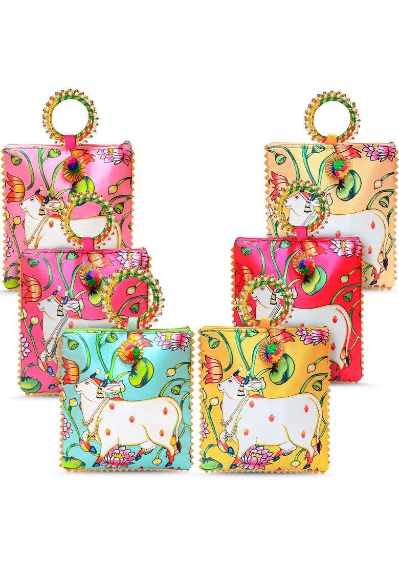 AT Ankit Traders Women Potli Bags Gifting Potli with Handle and Zipper Pack of 6 - Indya