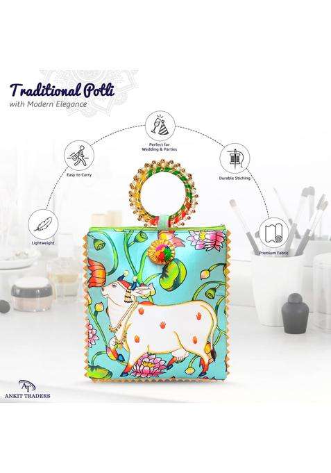 AT Ankit Traders Women Potli Bags Gifting Potli with Handle and Zipper Pack of 6