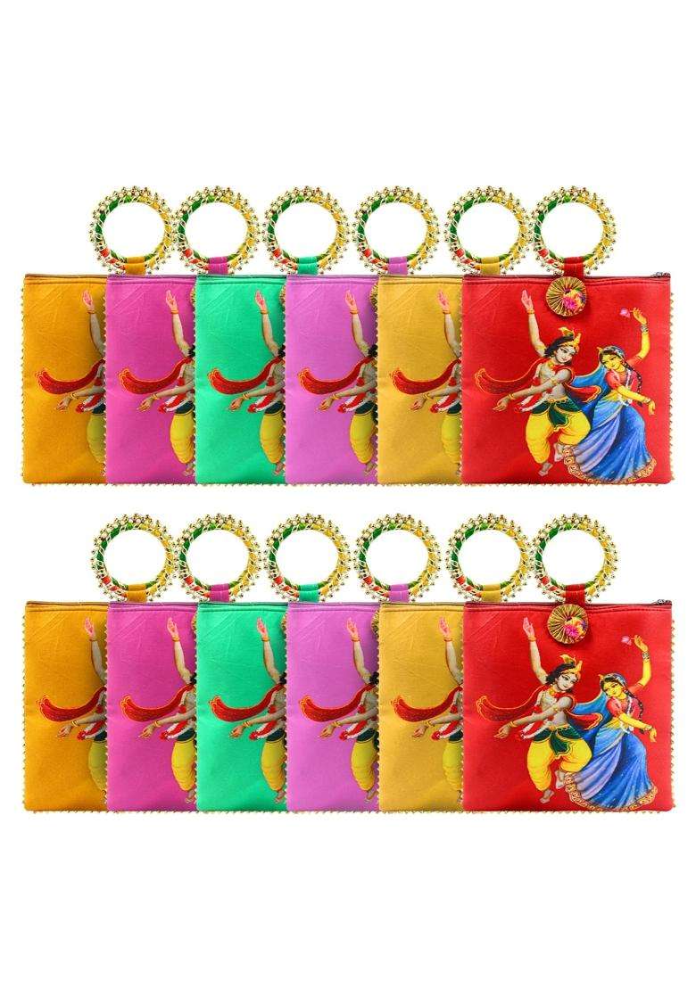 AT Ankit Traders Women Potli Bags Gifting Potli with Zip and Bangle Handle Pack of 12 - Indya
