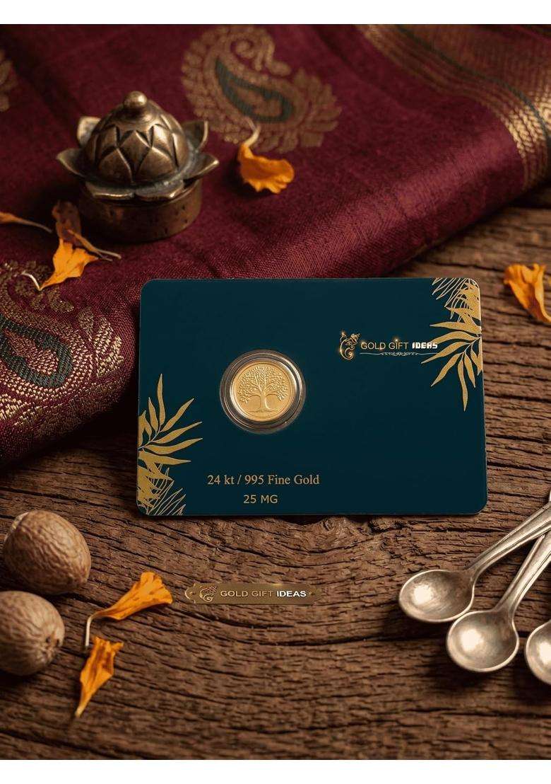 Goldgiftideas 999 Pure Gold Banyan Tree Coin for Corporate Events Gold Kalpavriksha Coins Housewarming Gift - Indya