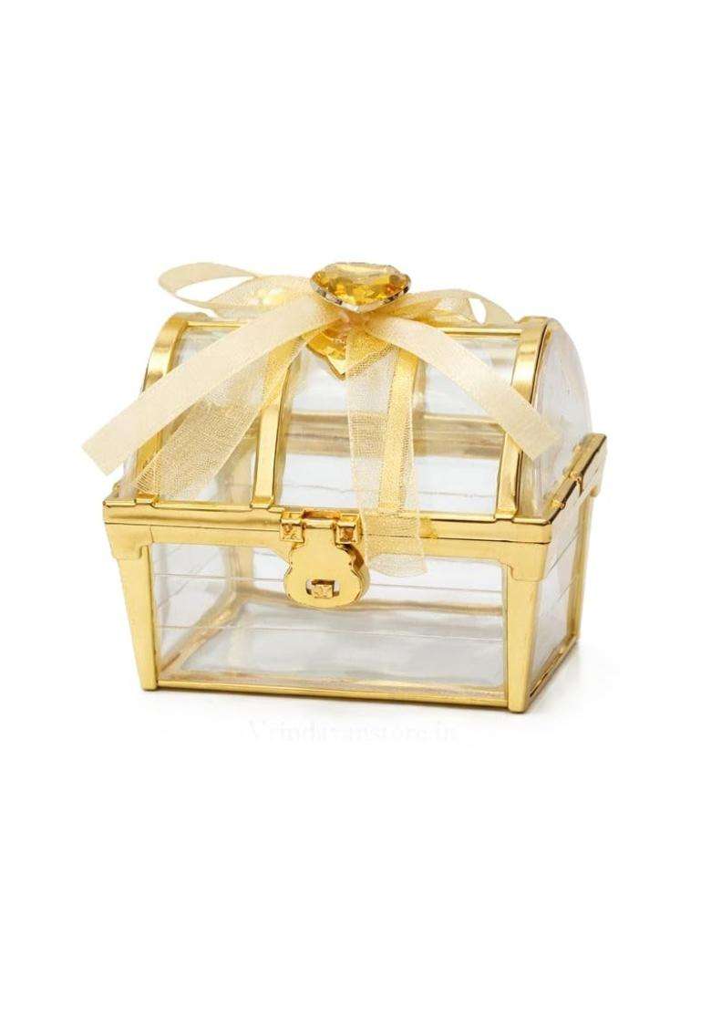 Vrindavanstore Premium Glass Gift Box with Golden Frame Elegant Ring Ceremony Box Jewelry Storage Box - Indya