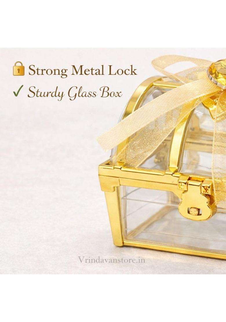 Vrindavanstore Premium Glass Gift Box with Golden Frame Elegant Ring Ceremony Box Jewelry Storage Box - Indya