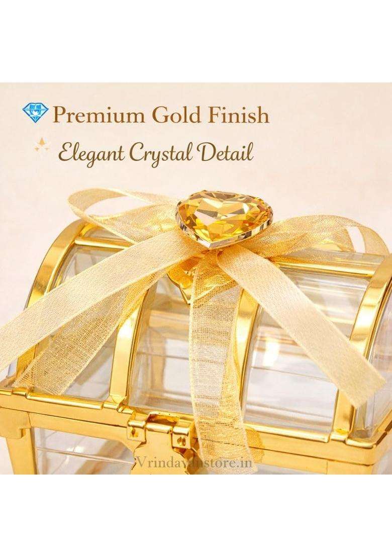 Vrindavanstore Premium Glass Gift Box with Golden Frame Elegant Ring Ceremony Box Jewelry Storage Box - Indya