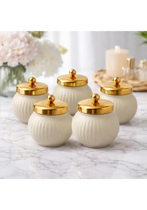 Craftvatika Decorative Bowl Jar with Golden Lid Return Gifts for Woman House Warming Gift Pooja Set of 5
